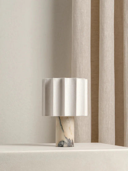 Moden Cylindrical Marble LED Table Lamps White Pleated Fabric Lampshade Living Room Bedroom Study Restaurant Reading Desk Lights