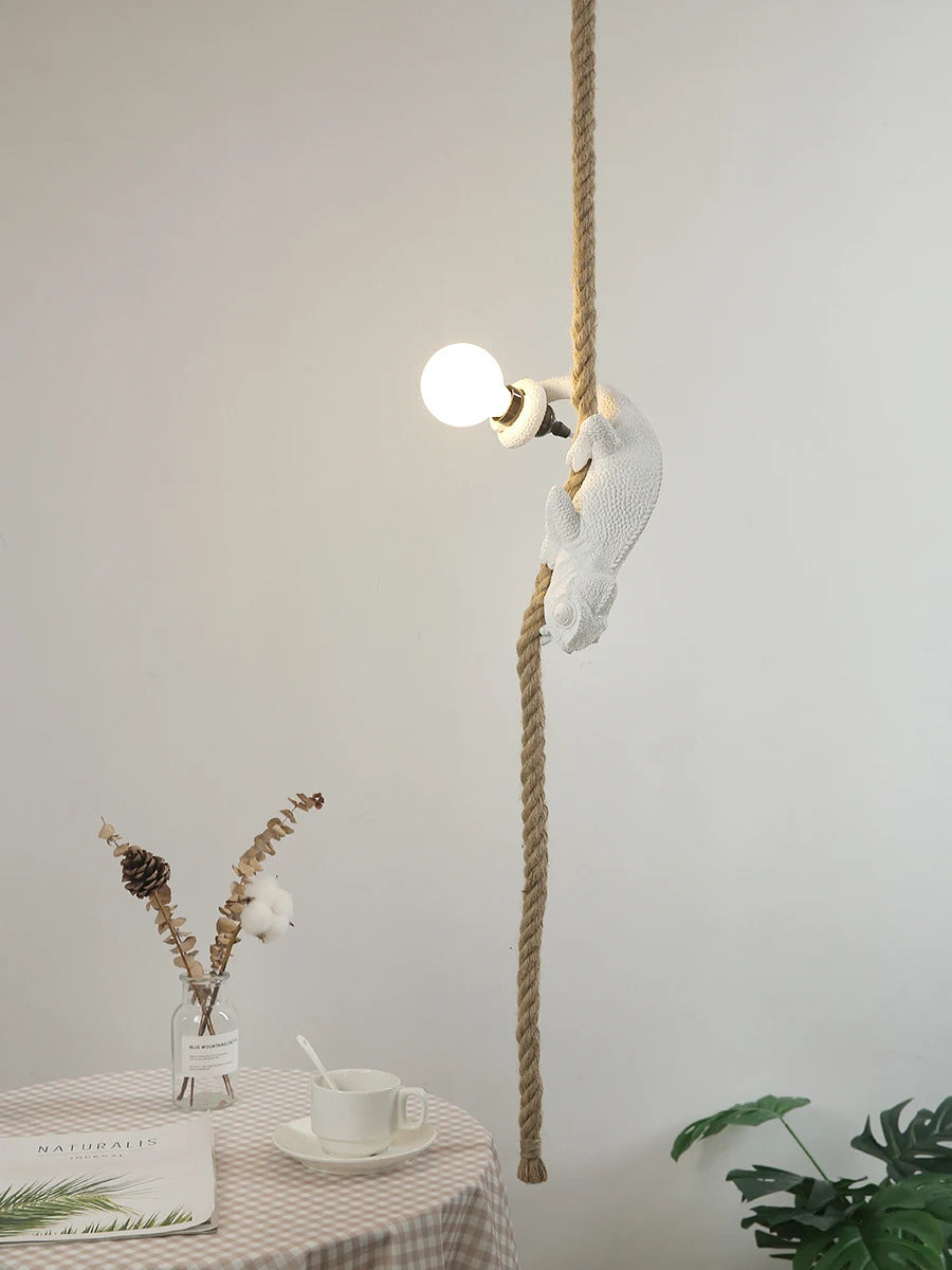 Resin chameleon pendant light Retro Hemp Rope Monkey Pendant Lamp
