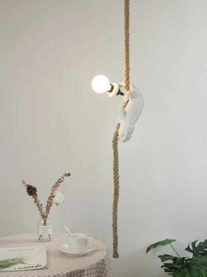 Resin chameleon pendant light Retro Hemp Rope Monkey Pendant Lamp