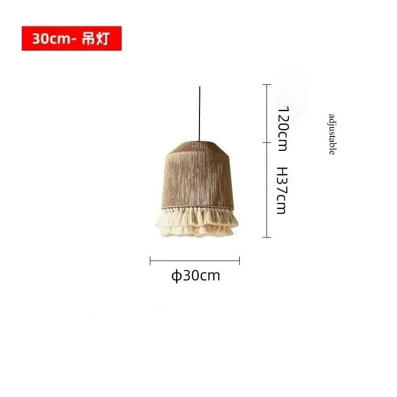Wabi Sabi Style Retro Living Room Hemp Rope Pendant Light Bohemian Tassel Pendant Lamp