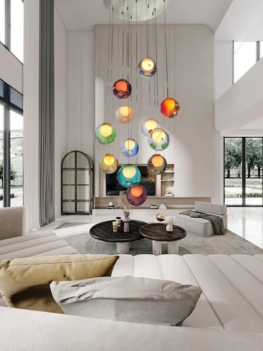 Colorful Glass Ball Pendant Light Modern Handmade Boho for Living Room Dining Room Decor Vintage Sputnik Light Fixture