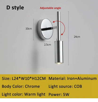 Modern Bauhaus silver small wall lamp Nordic simple bedroom bedside wall light