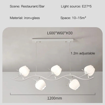 French Rural Flower Pendant Lamp Cream Style Green flower Chandelier