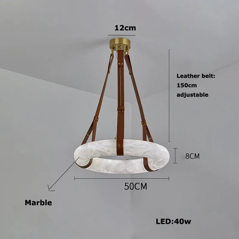 Hot selling high-end living room main light, round all copper leather pendant light, Spanish marble pendant light