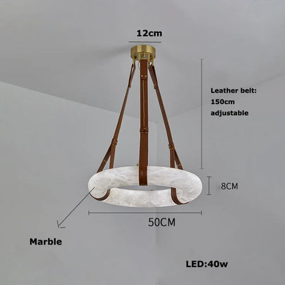 Hot selling high-end living room main light, round all copper leather pendant light, Spanish marble pendant light