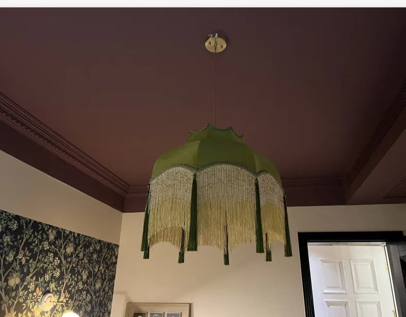 French Green Tassel Dining Room Chandeliers Retro Tassel pendant lamp