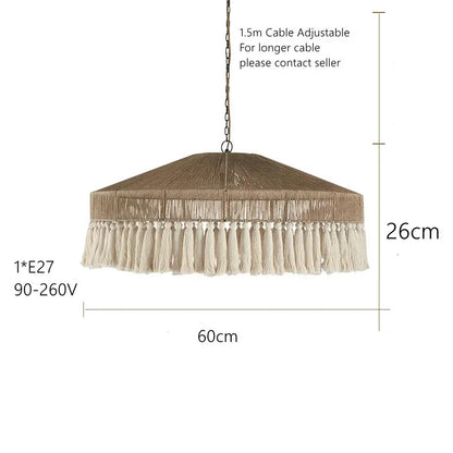 Wabi Sabi Style Retro Living Room Hemp Rope Pendant Light Bohemian Tassel Pendant Lamp