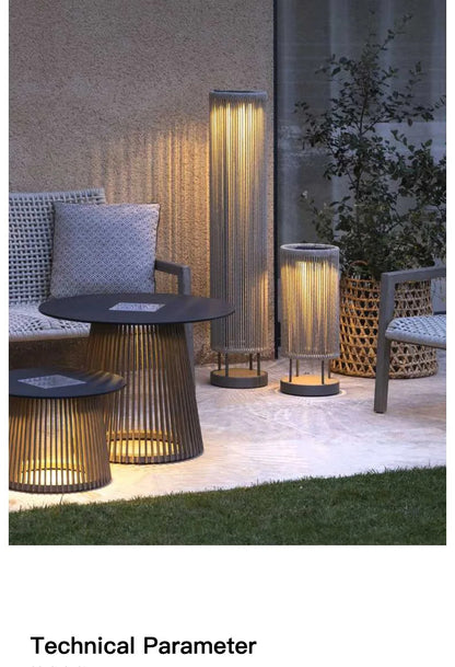 Outdoor waterproof lawn floor light Nordic rattan standing lamp Solar courtyard garden balcony