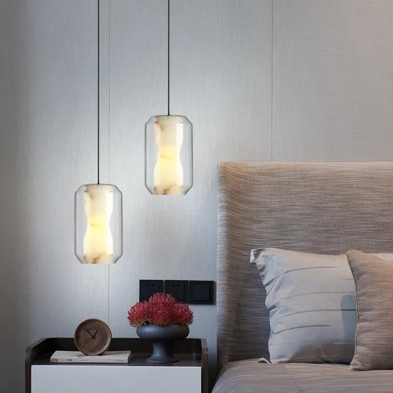 Alabaster Glass Cylinder Pendant Light