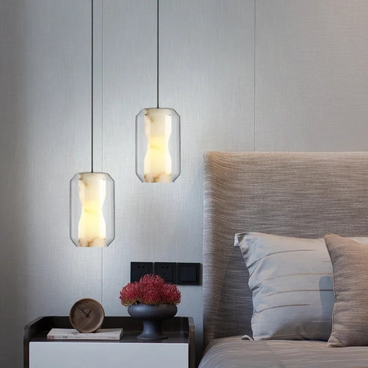 Alabaster Glass Cylinder Pendant Light