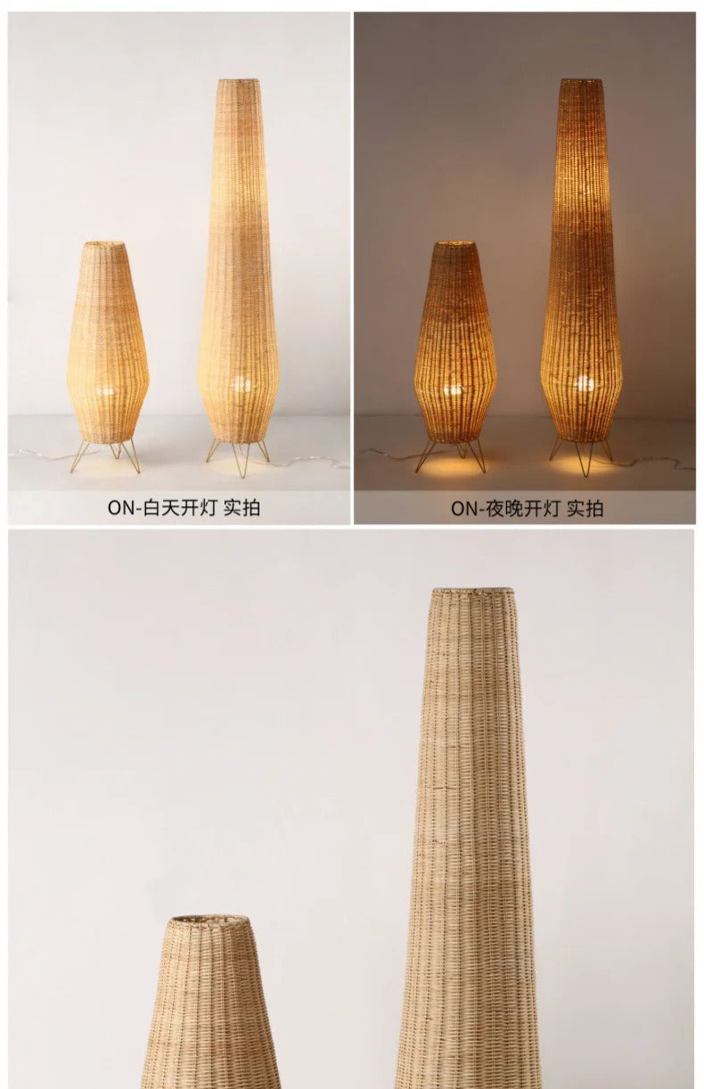 Natural handmade rattan floor lamp Japanese Outdoor waterproof Garden standing lamp