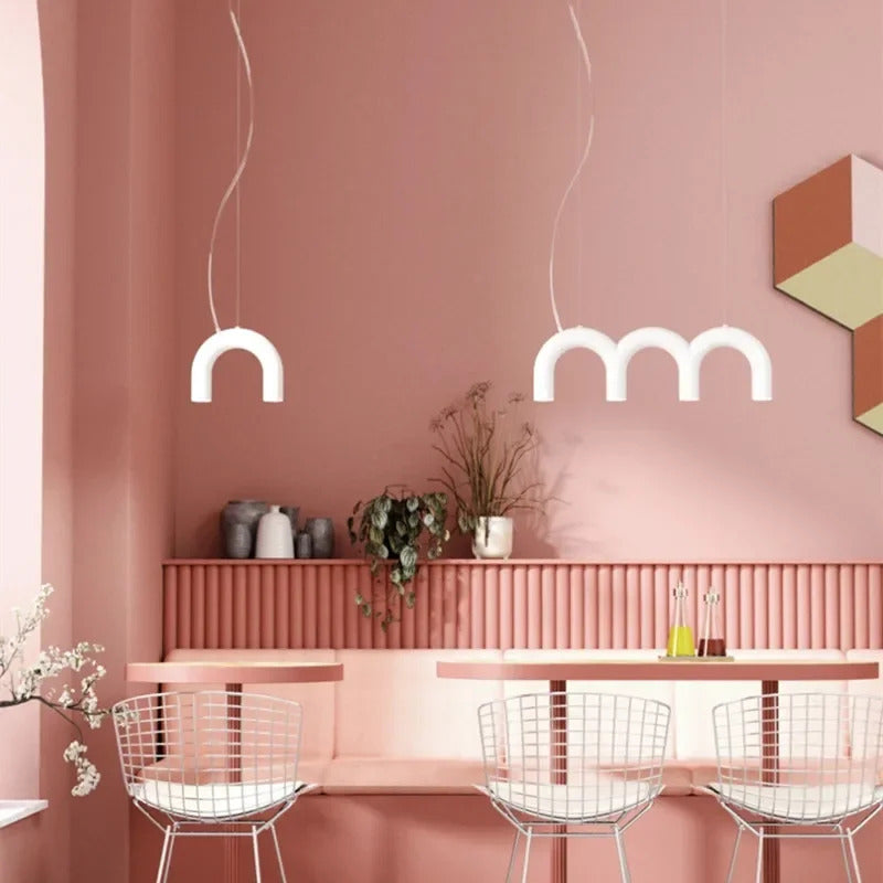 Oblure Arch Chandelier Post Modern Design Pendant Light for Coffee living Room Kitchen U shaped Lamp Blue Metal macaron lamp