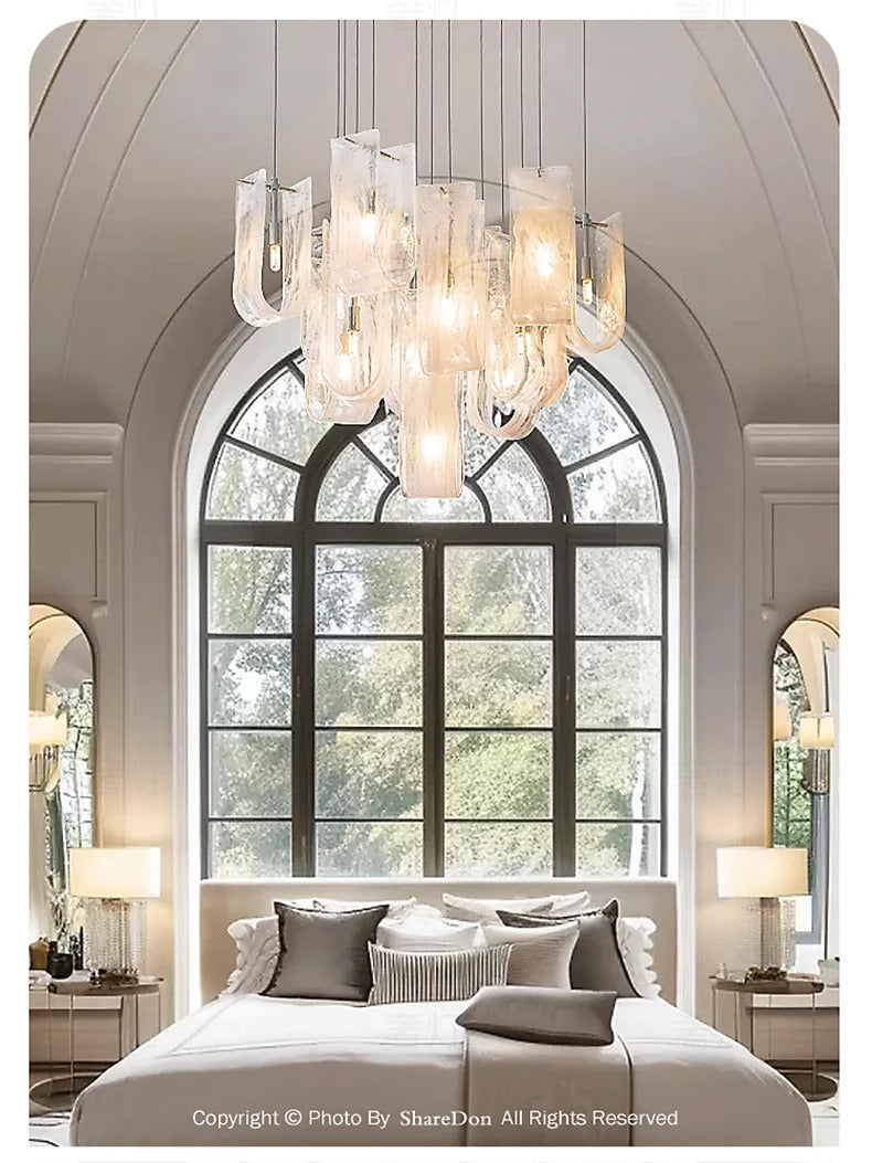 Nordic Cream Style Glass Pendant Lamp Luxury stair chandelier