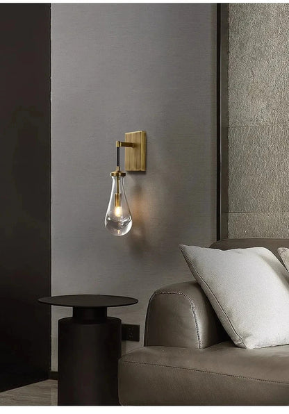 Luxury All Copper LED Pendant Light Modern Water drop Glass chandelier