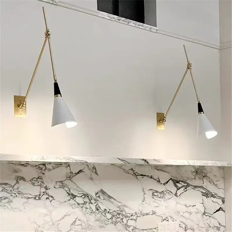 American Luxury Brass golden Wall Lamp Retro Swing Arm Adjustable Wall Light