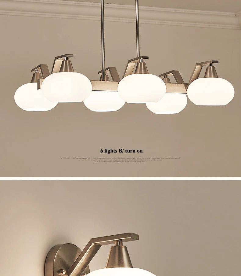 Modern silver chandelier Metal milky white glass lampshade Living Room pendant lamp