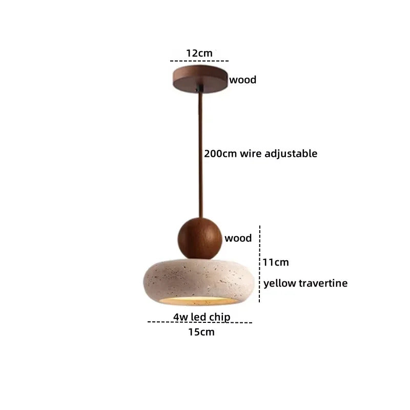 Nordic yellow Cave Stone Wood pendant light Wabi sabi retro natural stone Chandelier Lamp