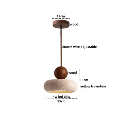 Nordic yellow Cave Stone Wood pendant light Wabi sabi retro natural stone Chandelier Lamp