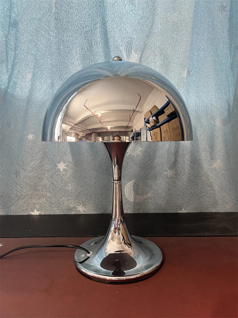 Mushroom Table Lamp Denmark Chrome Desk Light with E27 Bulb for Bedroom Living Room
