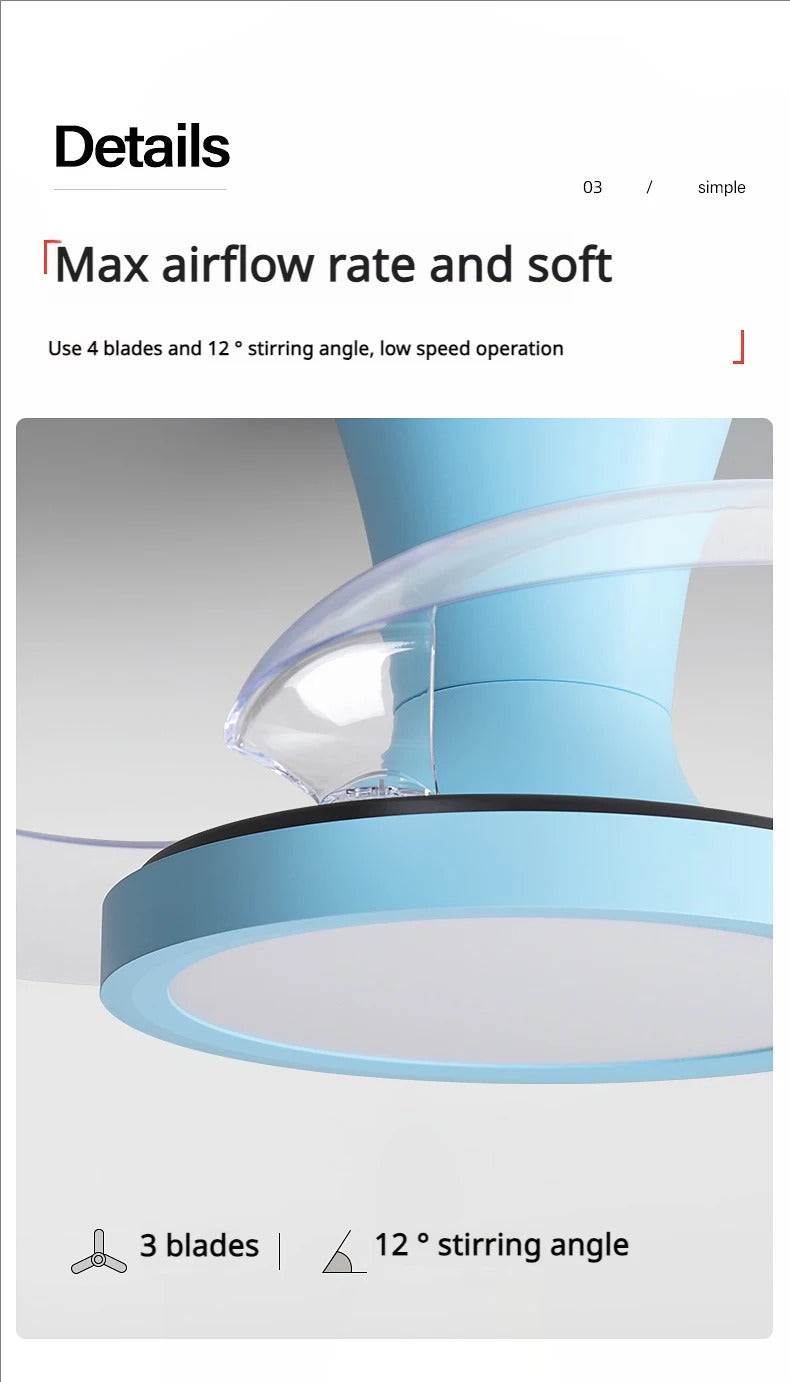 Children'S Room Invisible Fan Light Bedroom Quiet Ceiling Fan Light