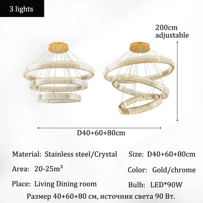 Luxury Crystal LED Pendant Lights Home Villa Living Room Dimmable Lighting Lustre Decoration Ceiling Chandelier Lamps Fixtures