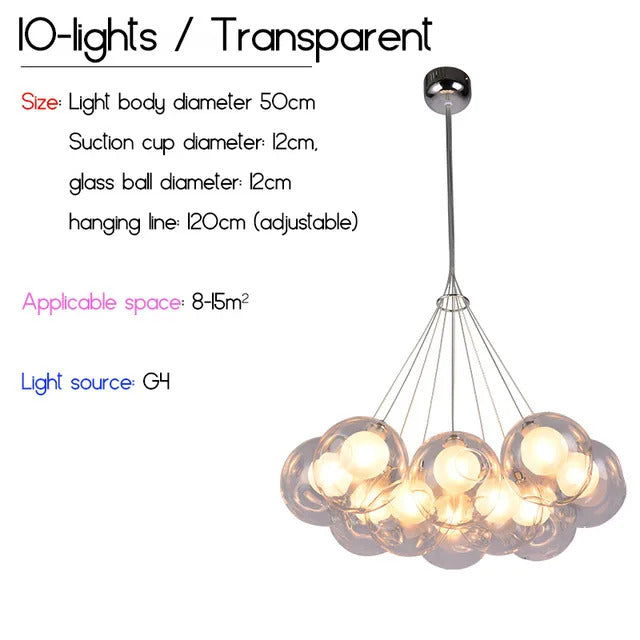 Nordic LED Bubble Lamp Chandelier Modern Clear Glass Ball Suspension Lamp