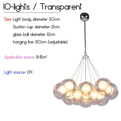 Nordic LED Bubble Lamp Chandelier Modern Clear Glass Ball Suspension Lamp