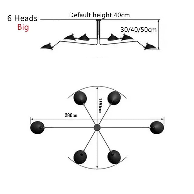 Mouille Ceiling Lamp Nordic Spider Pendant Light Multi 3/6heads for Living Room Bedroom Black Luminaire Home Decor