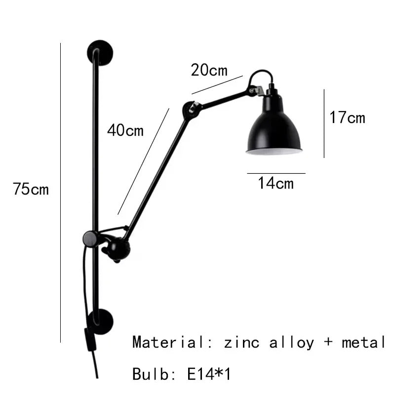 Nordic simple long black wall light Industrial Pole Swing Arm vintage Reading wall lamp
