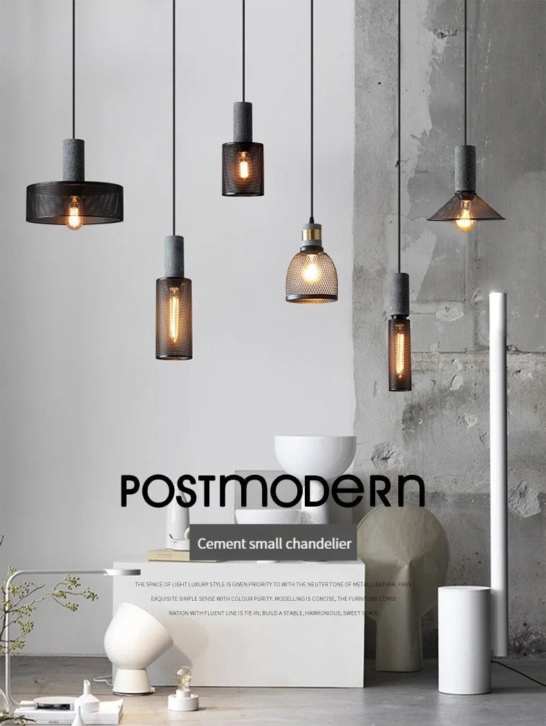 Industrial Concrete Pendant Light Home Decoration Chandelier Fixture Iron Shade Cement Hanging Lamp