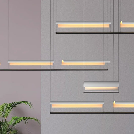 Nordic minimalist Linear Chandelier Modern black white industrial long Pendant Lamp