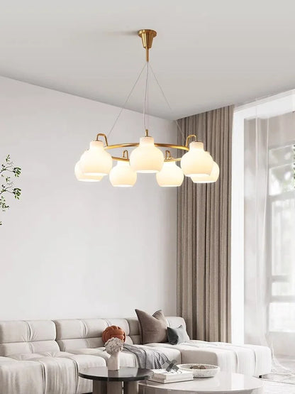 French vintage Cream Glass chandelier Nordic ring Calabash pear pendant lamp