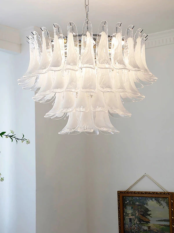 White Petal Glass Modern Romantic Artistic Ceiling Chandeliers Home LED Lighting Fixture Hanging Lamps for Living Room Decor