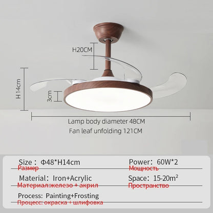 Ceiling Fan With Light Modern Remote Smart Invisible Ceiling Fan Bedroom Lamp
