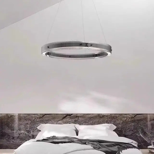 Modern black round chandelier Nordic simple glass lampshade ring LED pendant lights
