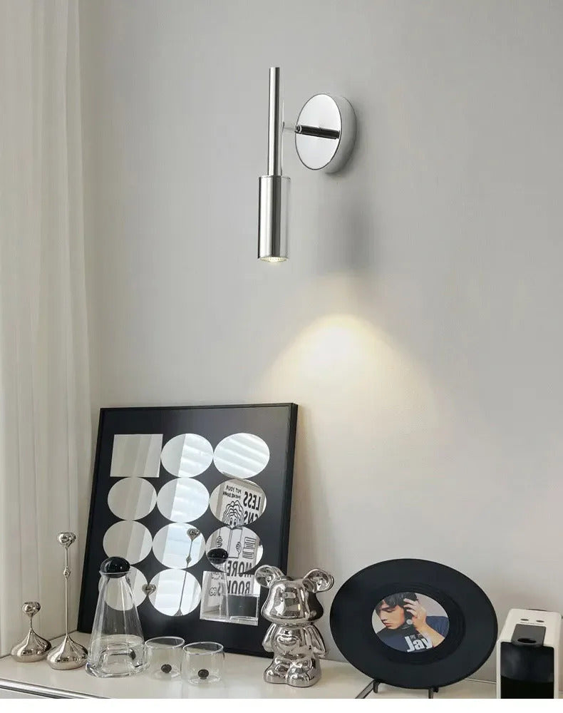 Modern Bauhaus silver small wall lamp Nordic simple bedroom bedside wall light