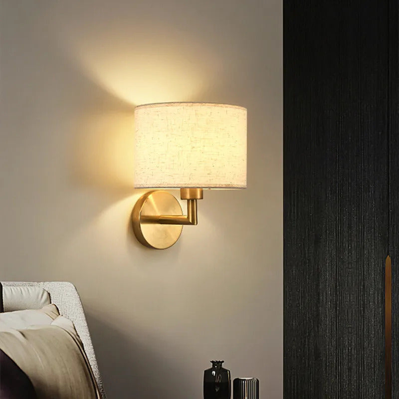 Bedside Wall Lamp LED Fabric Lampshade With 3W 360° Rotation Spotlight Reading lights