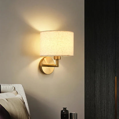 Bedside Wall Lamp LED Fabric Lampshade With 3W 360° Rotation Spotlight Reading lights