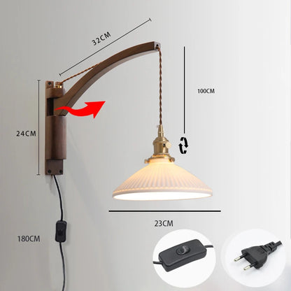 Japanese Wooden swing wall lamp Natural wood fishing wall light walnut color sconce