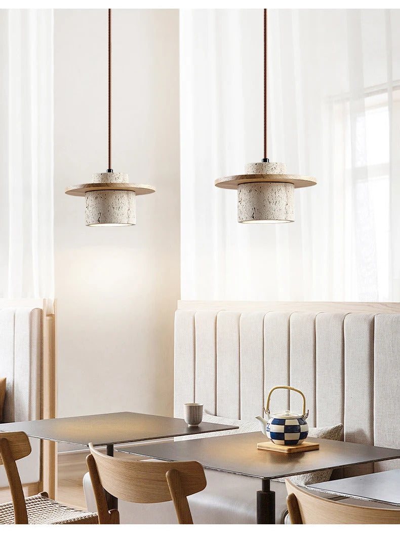 Nordic yellow Cave Stone Wood pendant light Wabi sabi retro natural stone Chandelier Lamp