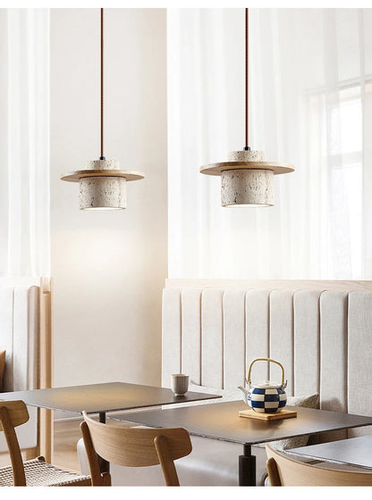 Nordic yellow Cave Stone Wood pendant light Wabi sabi retro natural stone Chandelier Lamp