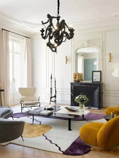 Art creative monkey Pendant lamp White black Resin animal hemp rope wall lamp