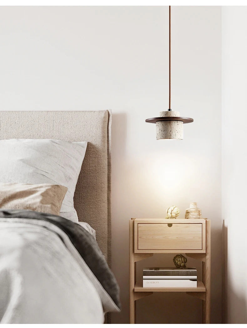 Nordic yellow Cave Stone Wood pendant light Wabi sabi retro natural stone Chandelier Lamp