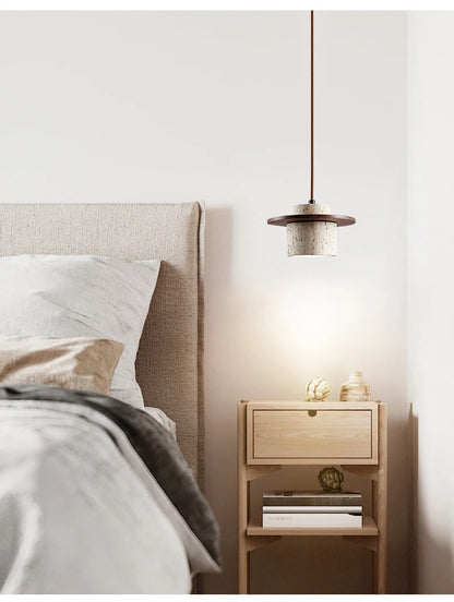 Nordic yellow Cave Stone Wood pendant light Wabi sabi retro natural stone Chandelier Lamp