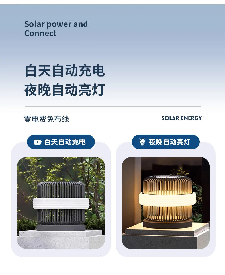 Outdoor wall column head lamps Waterproof solar floor lights  Pillar Wall lighting LED