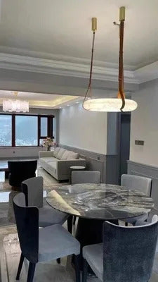 Hot selling high-end living room main light, round all copper leather pendant light, Spanish marble pendant light