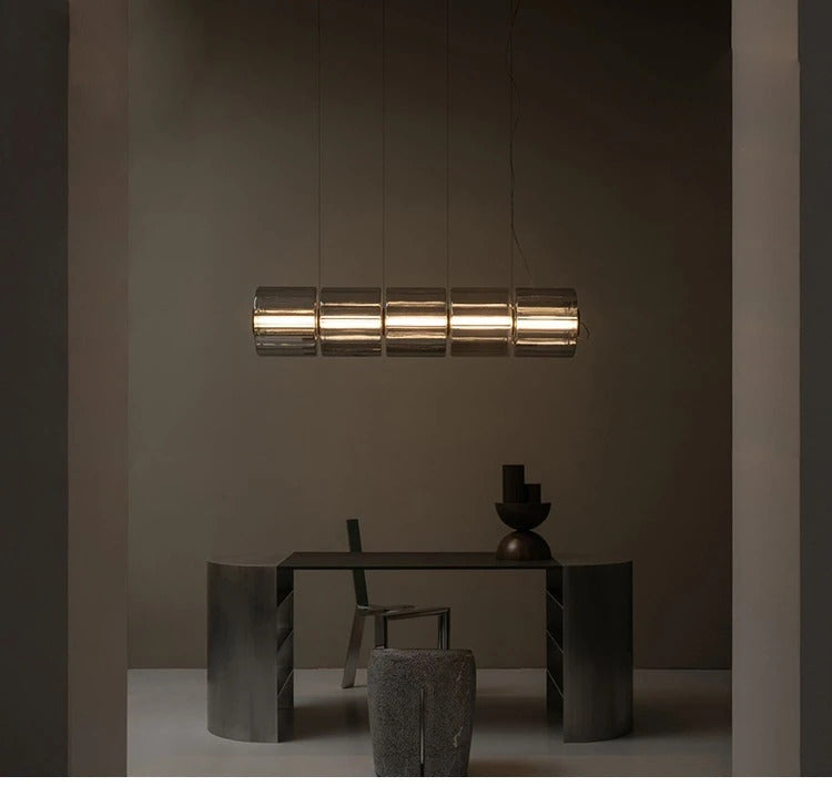 Restaurant Long Stripe Pendant Light Smoke Gray Glass Lampshade Nordic Led Hanging Light Living Dining Room Decor Pendant Lamp