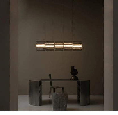 Restaurant Long Stripe Pendant Light Smoke Gray Glass Lampshade Nordic Led Hanging Light Living Dining Room Decor Pendant Lamp