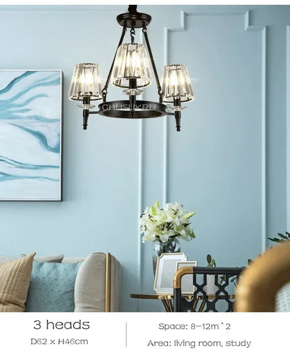Retro Matte Black Round Metal Led Chandelier Lustre K9 Crystal Shades Pendant Lights Lighting Hanging Lamps Room Decor Fixtures