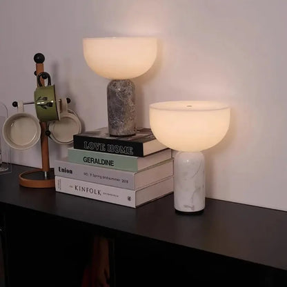 Cylindrical Marble Table Lamp Touch Switch White Glass Lampshade Bedroom Living Room Restaurant Study Desk Light